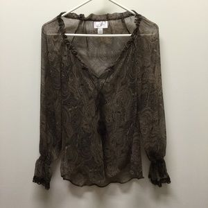 LOFT Sheer Paisley Peasant Style Top